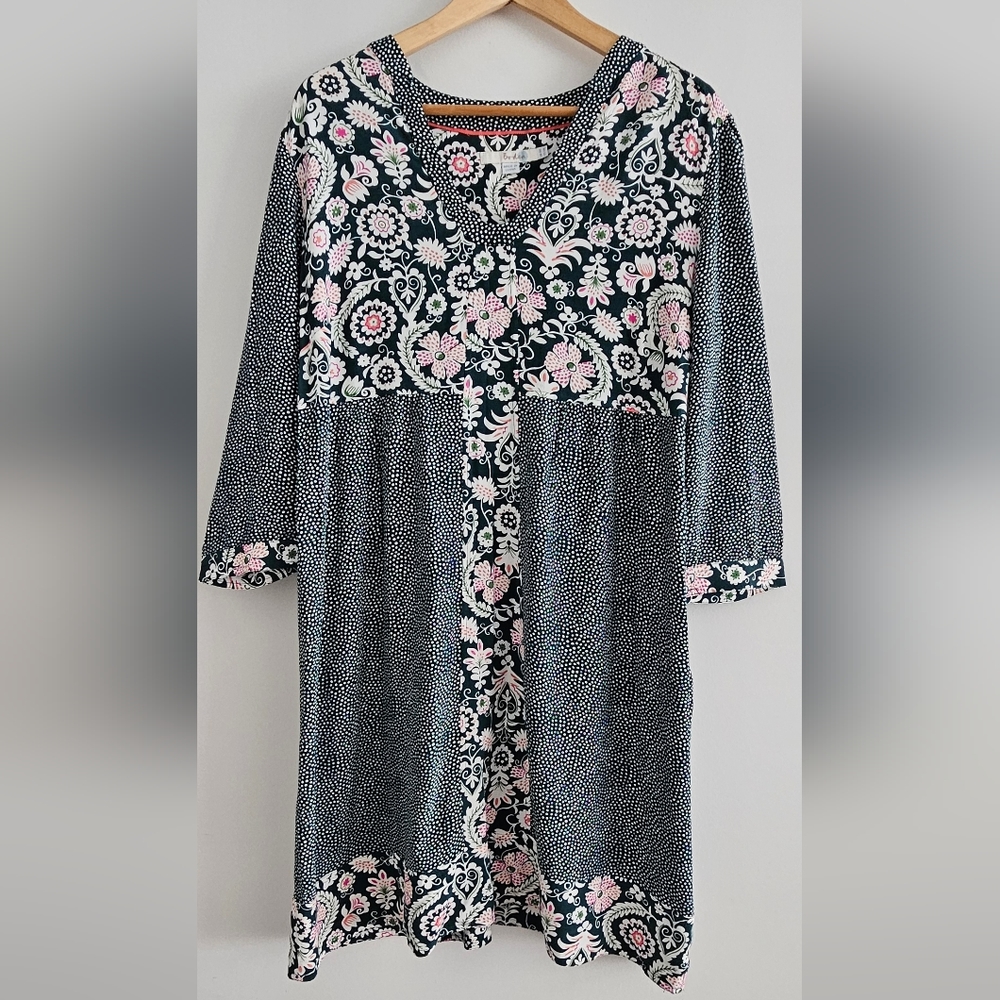 Boden Mollie Floral Patchwork Polka Dot Dress Size 14L